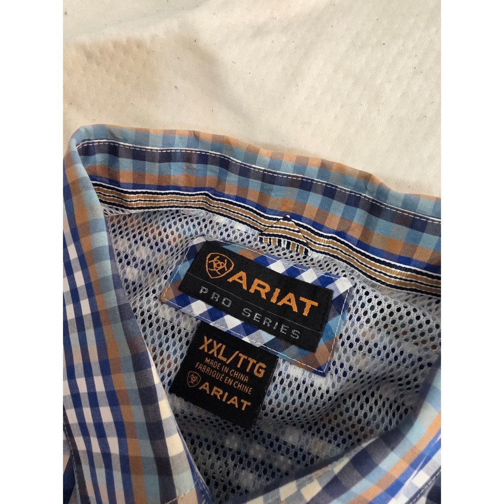 Ariat Pro Series Mens XXL Blue Plaid Long Sleeve Western‎ Button Down Shirt